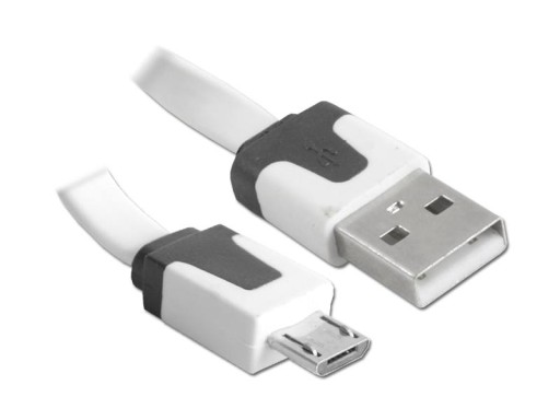 КАБЕЛЬ USB-MICRO USB, БЕЛЫЙ, ПЛОСКИЙ