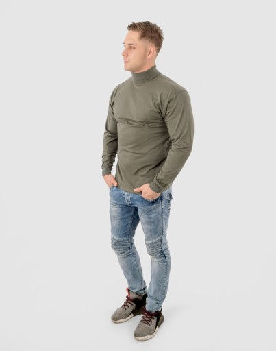 Elegancki Sweter Golf Męski Golfy WXM r L oliwkowy