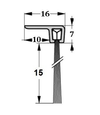 Щетка + профиль, уплотнитель дверной щетки H-15мм, длина 100см
