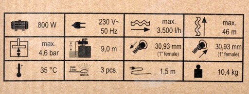 САДОВЫЙ ПОВЕРХНОСТНЫЙ ВОДЯНОЙ НАСОС 800W