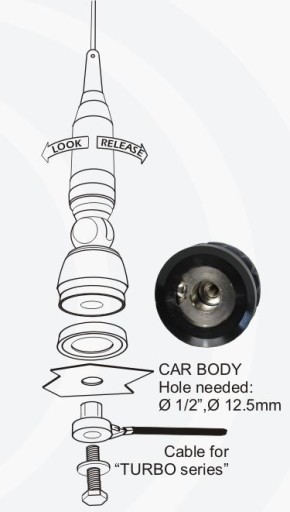 АНТЕННА SIRIO TURBO 1000 CB, регулируемая, 115 см. кабель 4 м