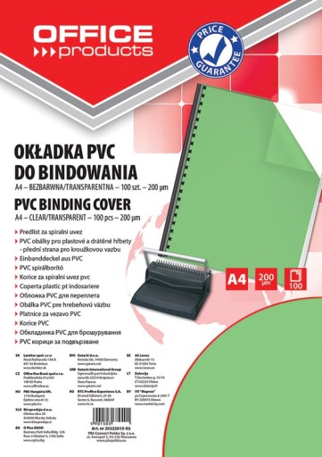 OKŁADKI DO BINDOWANIA A4 FOLIA 200 MIKRONÓW ZIELONE TRANSPARENTNE 100 SZTUK