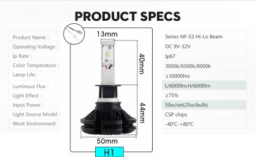 Лампы X3 LED ZES LUXEON H1 12000лм ДЕНЬ/НОЧЬ GW