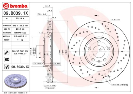 ПЕРЕДНИЕ ДИСКИ BREMBO XTRA AUDI A6 C7 A7 4G8 345мм