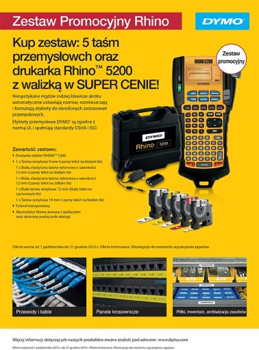 DRUKARKA ETYKIET RHINO 5200 + 5 TAŚM PRZEMYSŁOWYCH, WALIZKA DYMO