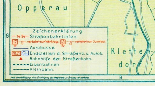 BRESLAU PLAN 1931 WROCŁAW ROZKŁAD TRAMWAJ AUTOBUS