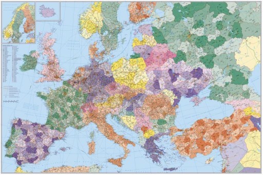 EUROPA KODOWA MAPA ŚCIENNA MAGNETYCZNA KODY POCZT.