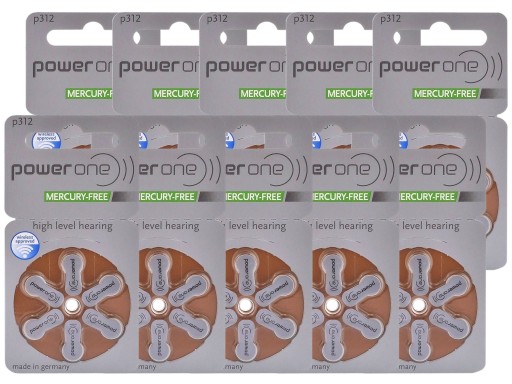 60 x Baterie do aparatów słuchowych 312 Power One