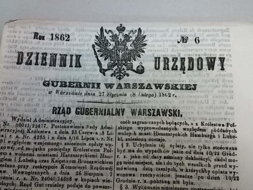K972 Dziennik Urzędowy Guberni W-wskiej 2-13 1862