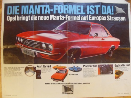 OPEL MANTA PROSPEKT PLAKAT FOLDER 1970 KLASYK