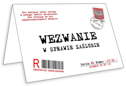 WEZWANIE Zaproszenia na Ślub Ślubne Zawiadomienia