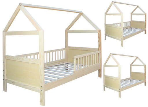 SOLIDNE ŁÓŻKO DOMEK DLA DZIECKA 160X70 SOSNA + BARIERKI 2W1 TAPCZANIK