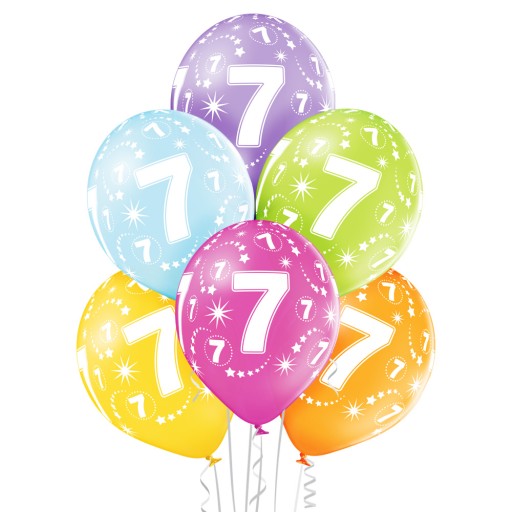 Balony 7 urodziny birthday mix kolorowe 6szt