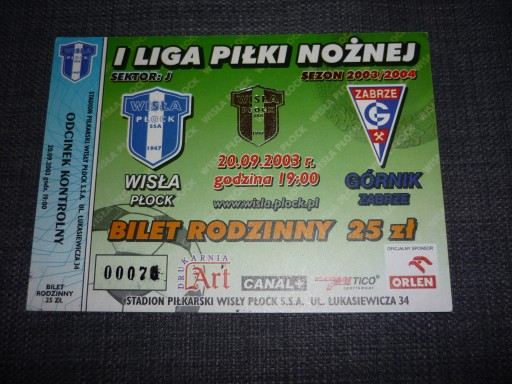 Bilet Wisła Płock - Górnik Zabrze 20.09.2003