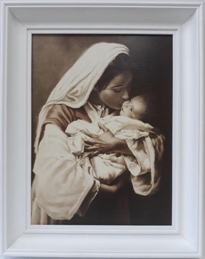 OBRAZ W BIAŁEJ RAMIE 40X50 MATKA KARMIĄCA SEPIA