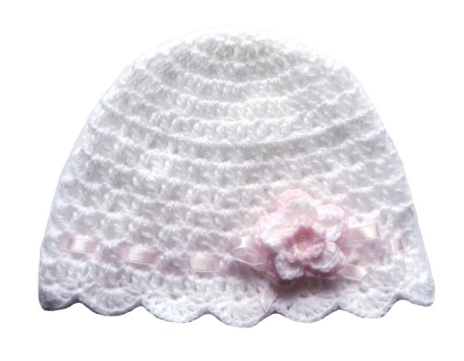 CZAPECZKA szydełkowa kwiat CHRZEST czapka 36-38cm