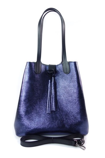 Duży shopper na ramię włoska vera pelle blue