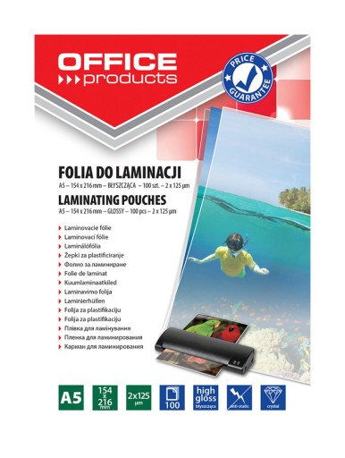 FOLIA DO LAMINOWANIA A5 2x125mikr transpar. 100szt