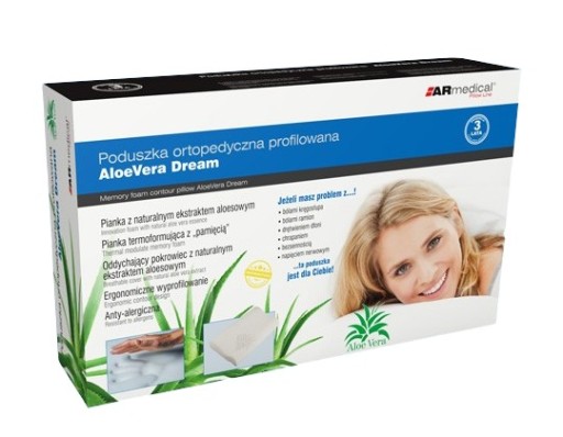 Poduszka do spania ortopedyczna profilowana AloeVera Dream z aloesem memory