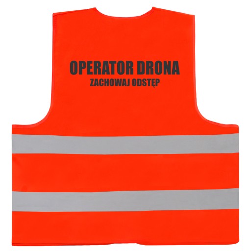 Widoczna mocna kamizelka odblaskowa nadruk OPERATOR DRONA pomarańczowa XXL