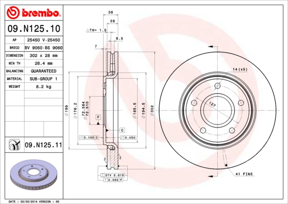 DISCS PADS BREMBO FRONT FIAT FREEMONT 302MM photo 2 - milautoparts-fr.ukrlive.com