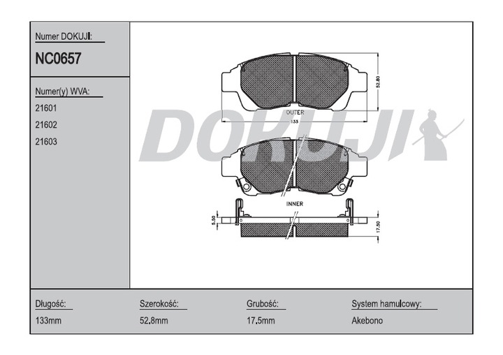 DOKUJI NC0657 PADS BRAKE FRONT TOYOTA COROLA VIII E11 GDB3300 photo 1 - milautoparts-fr.ukrlive.com