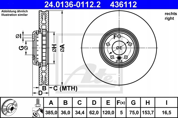 DISC BRAKE RIGHT FRONT 24.0136-0112.2 ATE + 2 OTHER PRODUKTY photo 2 - milautoparts-fr.ukrlive.com