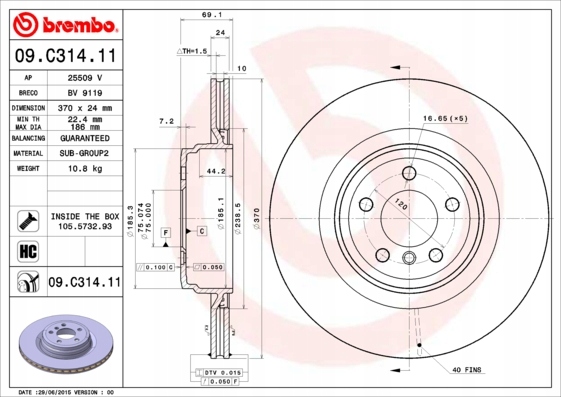 BREMBO DISC REAR - BMW 5 GT F07 370MM photo 2 - milautoparts-fr.ukrlive.com