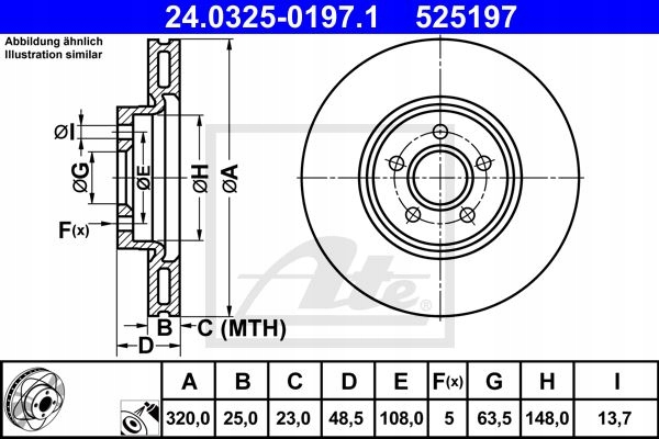 ATE POWER DISC DISCS FRONT KUGA 2 II 13- 320MM photo 2 - milautoparts-fr.ukrlive.com