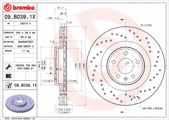 BREMBO XTRA DISCS FRONT AUDI A6 C7 A7 4G8 345MM photo 2 - milautoparts-fr.ukrlive.com