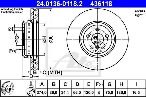 ATE DISCS FRONT BMW 5 F10 F11 GT F07 374MM photo 3 - milautoparts-fr.ukrlive.com