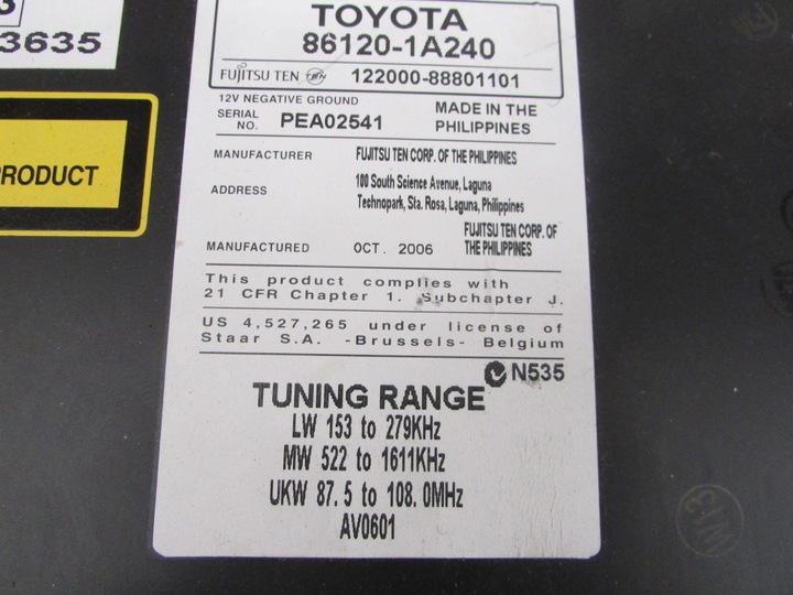 фото №4, Радио cd toyota auris 07r