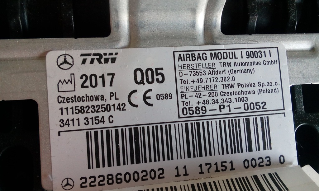 Mercedes s 222 подушка безпеки набір x3 szt. 0008602802 Недорого